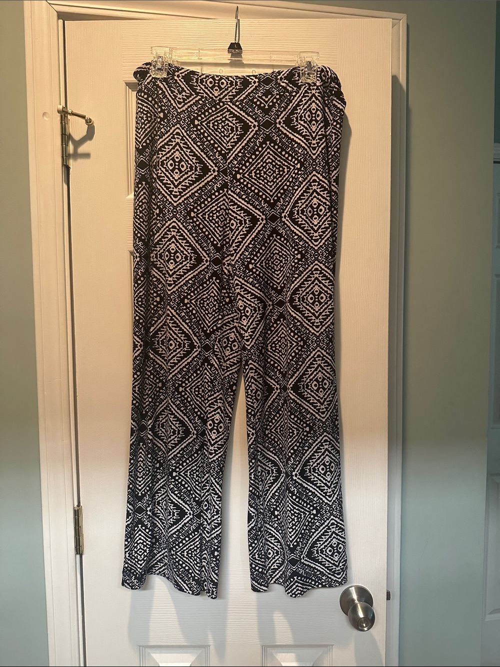 Tribal Black & White Geometric Wide-Leg Pants